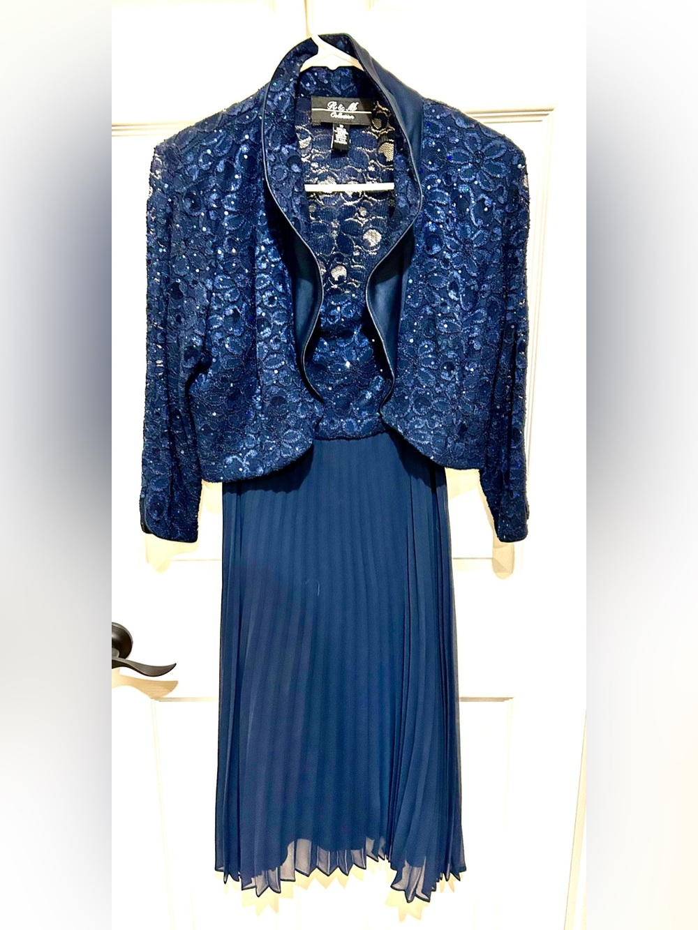 R&M Richards Navy Beaded Jacket and Pleated Dress